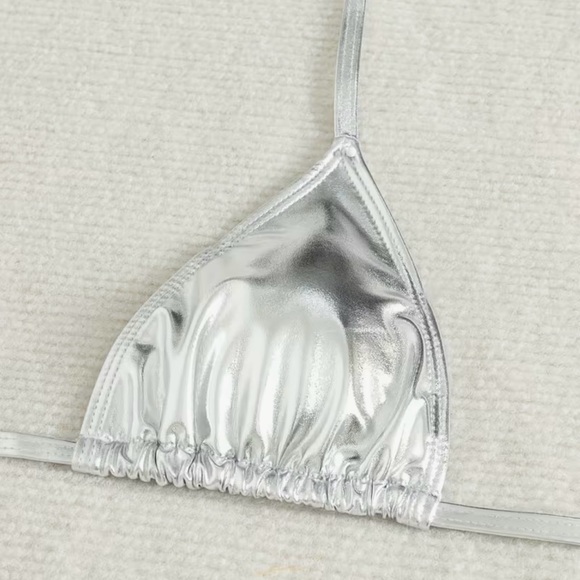 Glamorous Silver Halter Side Tie Bikini Set - Picture 11 of 14